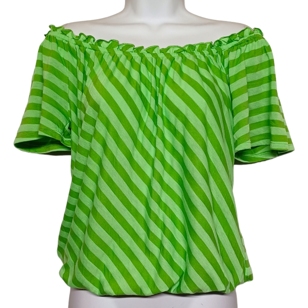 GIBBON Green Stripe Print Stretchy Bubble Top Medium NWT